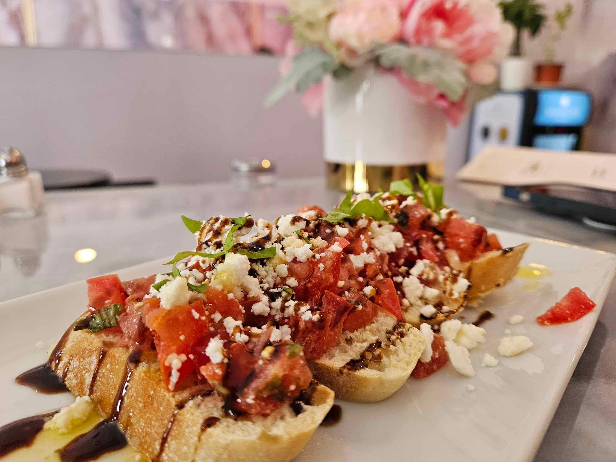 Bruschetta drizzled with a balsamic reduction